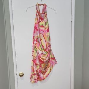 Floral Halter Neck Dress - Pink and Green